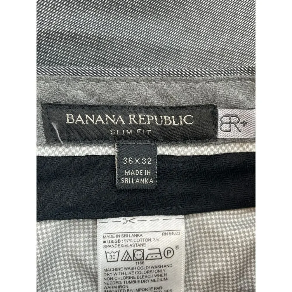 Banana Republic Pants Mens 36 x 32 Gray Cotton Blend Stretch Slim Fit Flat Front